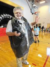 DVES second grade teacher BJ Zielinski with just a smidge of pie on his person.