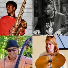 The quartet features Myles Lino on tenor sax, Darius Beckford on piano, Alfonso Ramos on upright bass, and Kim Peralta on drums.