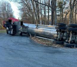 The tanker turned over at the intersection of Route 390 and Atkinson Road.