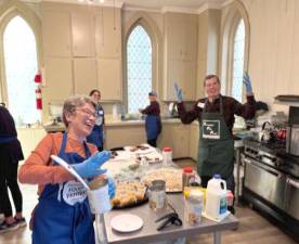 Folks at the Ecumenical Food Pantry and Good Shepherd Episcopal Church prepping a recent community lunch.