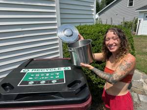 Samantha Redonda (Hughes’ son’s girlfriend) with a warped stainless steel pot.