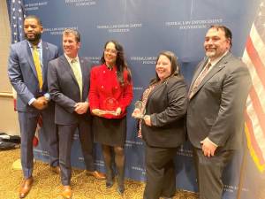 L-R: ATF Hudson Valley (Region 3) Supervisor Kelvin Jackson, ATF SAC Bryan Miller, ADA Amanda Bettinelli, SADA Alexis Gregory, and ATF ASAC Bryan DiGirolamo.