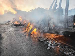 On July 1, a commercial vehicle ignited after hitting a guide rail and leaking fuel on I-84.