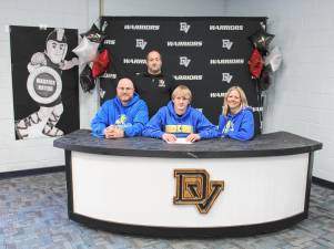 L-R Front: Ken Colville, Brady Colville, and Mandy Colville. L-R Back: Head wrestling coach and DVHS Principal Lou DeLauro.