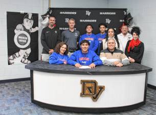 L-R Front: Jodi Berrios, Isaiah Berrios and Cruz Berrios. L-R Back: Head basketball coach Kris Holtzer, athletic director Sean Giblin, brothers Noah and Jonah Berrios, Francis Otero, head baseball coach Mike Murray, and Assistant Superintendent Dr. Nicole Cosentino.