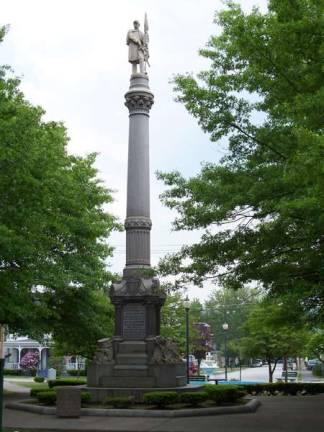 It is believed that Stephen Crane made use of the stories he heard from that Civil War veterans who hung out at the Soldiers and Sailors Monument in Port Jervis (pictured). The soldiers were from the 124th NY Regiment, also known as the Orange Blossoms. (Photo: Port Jervis, N.Y.: http://portjervisny.com)