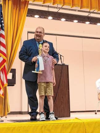 Jaxson Towle (the overall winner) from Shohola Elementary School with Principal Aaron Weston.