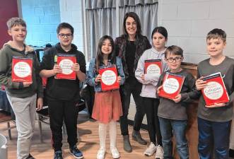 L-R: Wyatt Malenczak, Delaware Valley Middle School; Mattias Itjen, Dingman Delaware Middle School; Aria Gonzalez, Delaware Valley Elementary School; Anya Nielsen, Shohola Elementary School; Logan Yearwood, Dingman Delaware Primary School; and Garrett Follansbee, Dingman Delaware Elementary School.