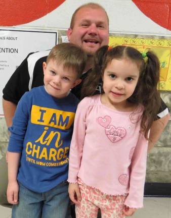 Pre-K AM Students of the Month: Ryan Sinclair and Brianna Doran with DVES Principal Aaron Weston.