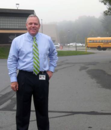 Delaware Valley Superintendent John Bell on the first day of school on Monday (Photo by Anya Tikka)