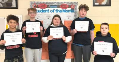 DVMS Students of the Month Luca Lampo, Jace Theil, Aubree Springstead, Cody Pulaski, and Liam Owens.