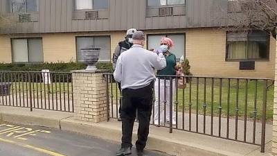 Members of the Andover Township Police Department on April 17 handed out face shields to employees of both Andover Subacute facilities. The shields were donated by resident Steven Minnick.