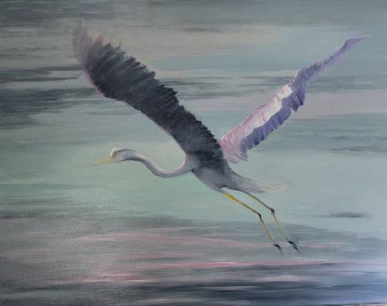 ”Heron in Flight,” by Barbara Alice Moir.