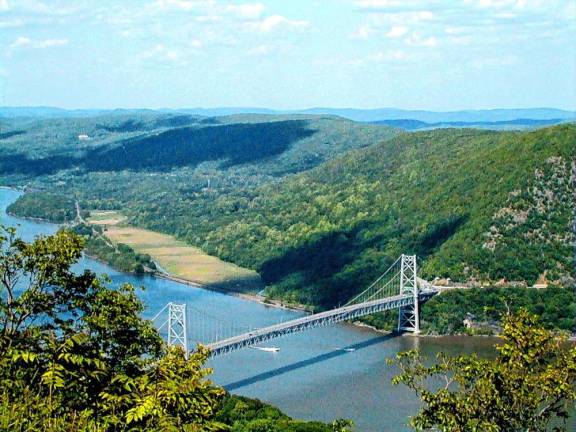 Bear Mountain Bridge from the top of Bear Mountain, 1999.