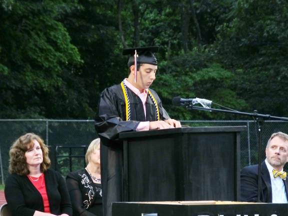 Senior Class President Matthew Cavallaro speaks