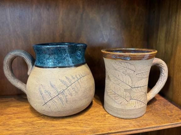 Helfand piece: Stoneware pottery with leaf impressions.