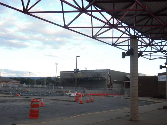 The parking lot is out of commission as construction continues at Delaware Valley (Photo by Anya Tikka)