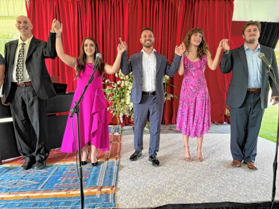 Artists from the Academy of Vocal Arts in Philadelphia perform at Opera! Pike! Park! L-R: Music director and pianist Luke Housner, soprano Ethel Trujillo, bass-baritone Cumhur Görgun, mezzo-soprana Julianna Smith, and tenor Luke Norvall.