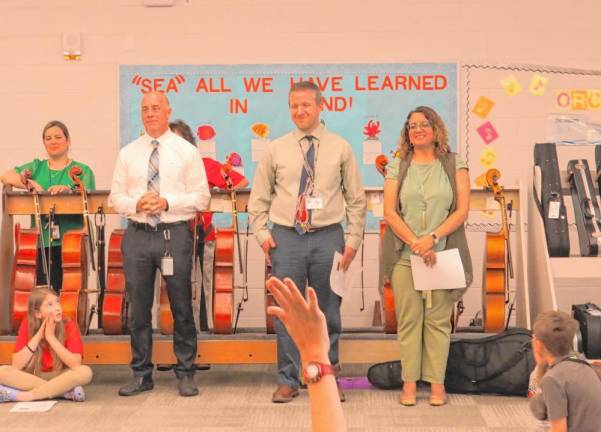 Dr. Ioppolo, Dr. Kroptavich, and Dr. Vivian Bruno taking questions from the fifth graders.