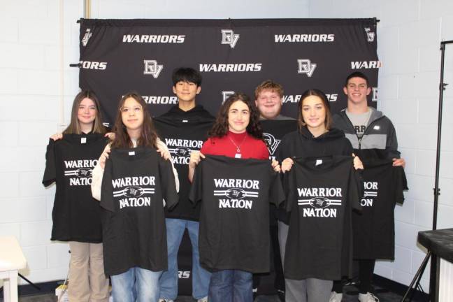 DVHS Students of the Month: L-R Back: Abigail Franz, Eric Choi, Ryan Eckert, and Mike Iuzzolino. L-R Front: Lindsay Leonard, Maya Sussman, and Keira Lazzaro. Not pictured: Dominick Agron and Emma Smith.