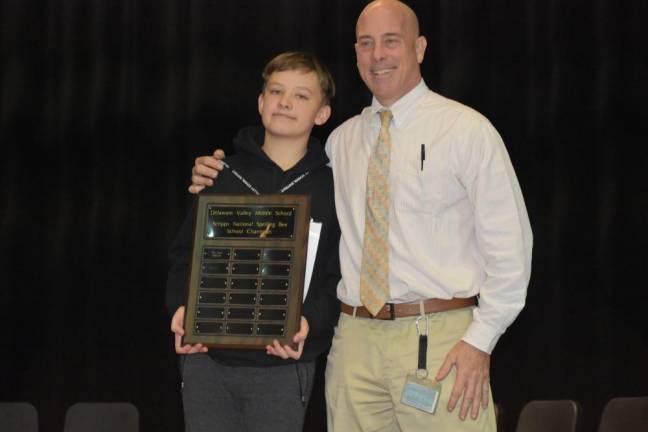 DVMS spelling bee champion Wyatt Malenczak and Principal Dr. Pete Ioppolo.