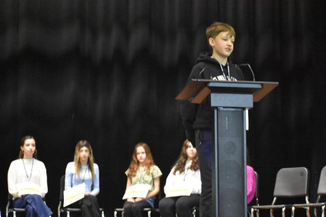 Seventh-grader Wyatt Malenczak won the Delaware Valley Middle School spelling bee.