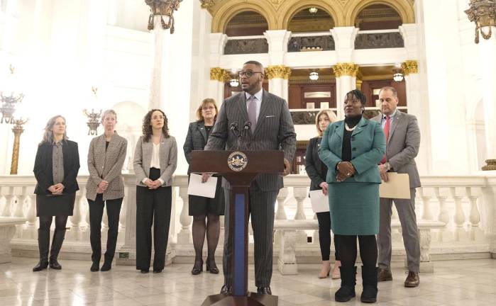 Lieutenant Governor Austin Davis, PCCD Chair, announces a new $2.5 million federal award for a new statewide sexual assault kit tracking system initiative on January 27.