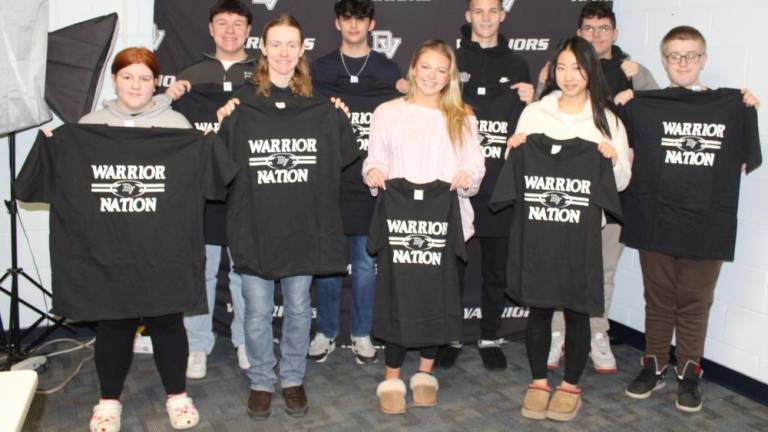 L-R Back: Rowan Storms, Cody Mueller, Tyler Lombardo, and Liam Wilkins. L-R Front: Lauren Hoffman, Lily Oyer, Charleigh Cook, Queenie Yang, and Tim Shifflet.