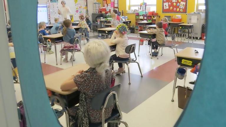 Mrs. Niemotka’s kindergarten class looked more like a senior center! (Photo by Peg Snure)