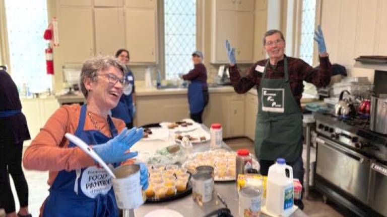 Folks at the Ecumenical Food Pantry and Good Shepherd Episcopal Church prepping a recent community lunch.